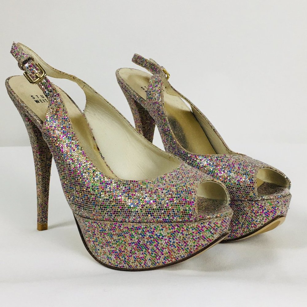 Stuart Weitzman Glitter Sparkle Peep Toe Platform